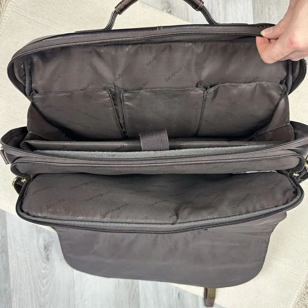 Samsonite Leather Briefcase Laptop Messenger Bag Dark Brown Shoulder Strap